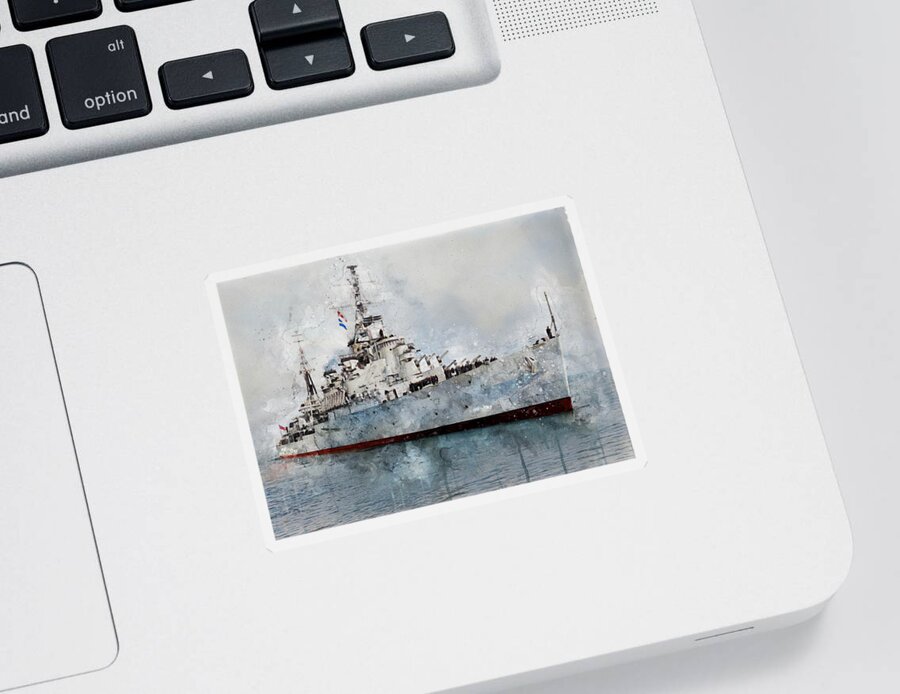 Warship Sticker featuring the digital art HMS Bermuda 1941 by Geir Rosset