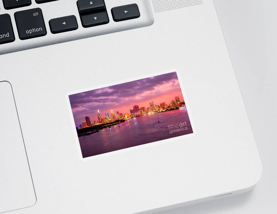 Ho Chi Minh City Sticker featuring the photograph Ho Chi Minh City Skyline and Saigon River at Sunset by Bryan Mullennix