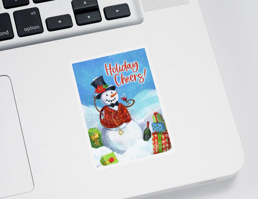 Snowman Sticker featuring the mixed media Holiday Cheers Snowman by Shari Warren