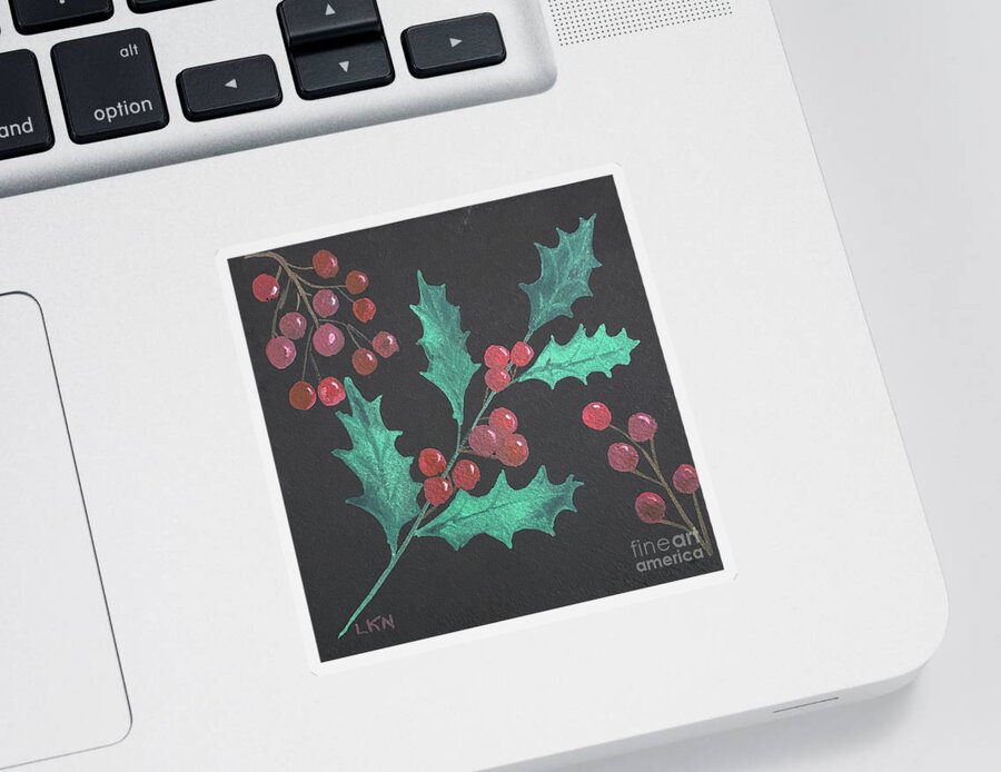 Holly Sticker featuring the painting Holly and Berries by Lisa Neuman