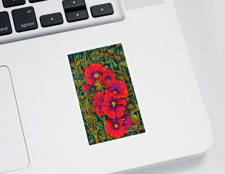 Flowers Sticker featuring the painting Hollyhocks - 3D by Ricardo Chavez-Mendez