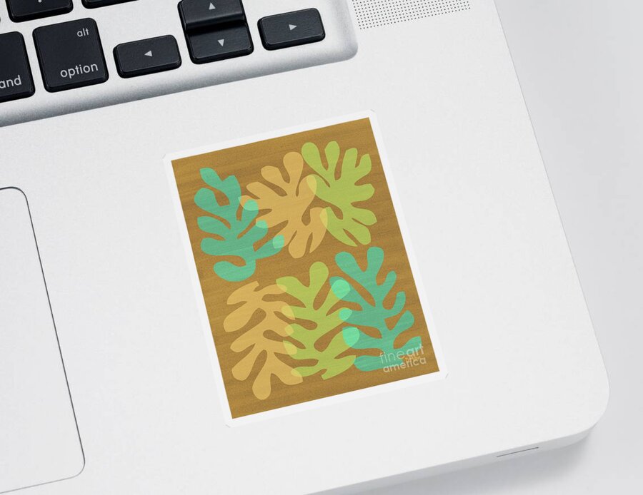 Mid Century Modern Sticker featuring the mixed media Homage to Matisse on Brown by Donna Mibus
