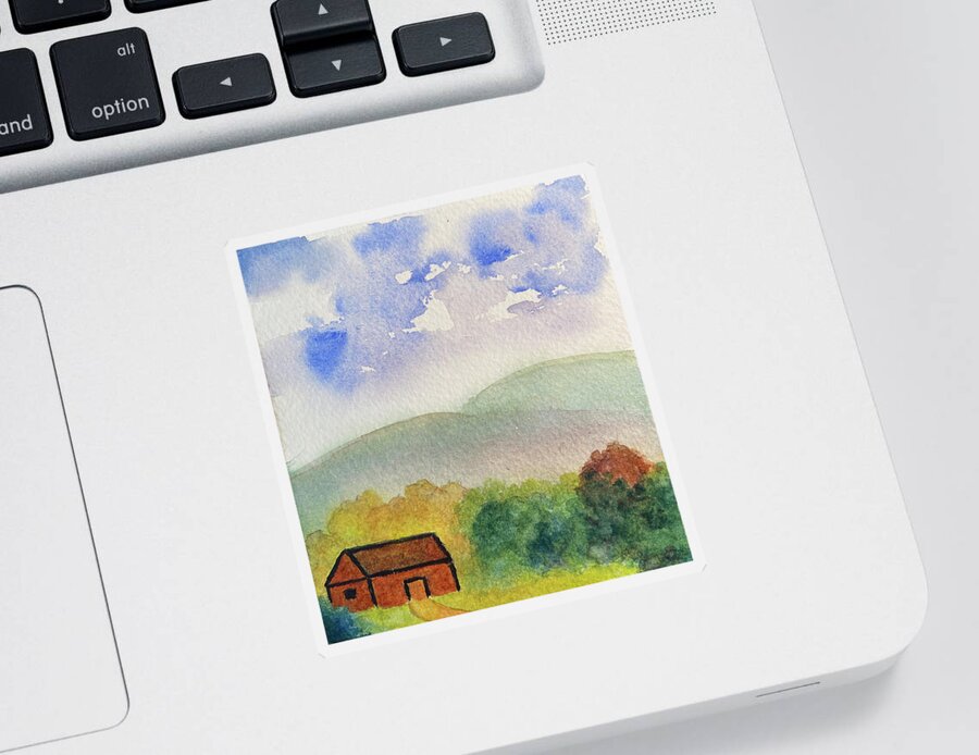 Berkshires Sticker featuring the painting Home Tucked Into Hill by Anne Katzeff