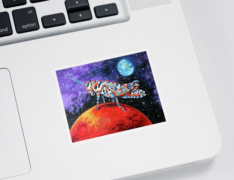 Earth Sticker featuring the painting Hopping to Mars by John Lautermilch