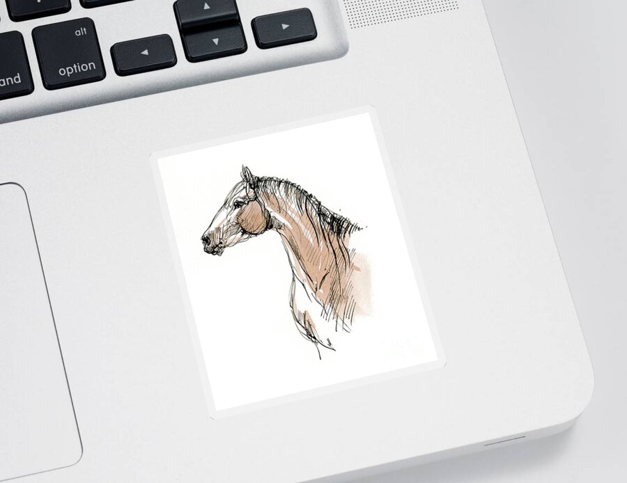 Horse Sticker featuring the drawing Horse head ink sketch 2019 12 02 by Ang El