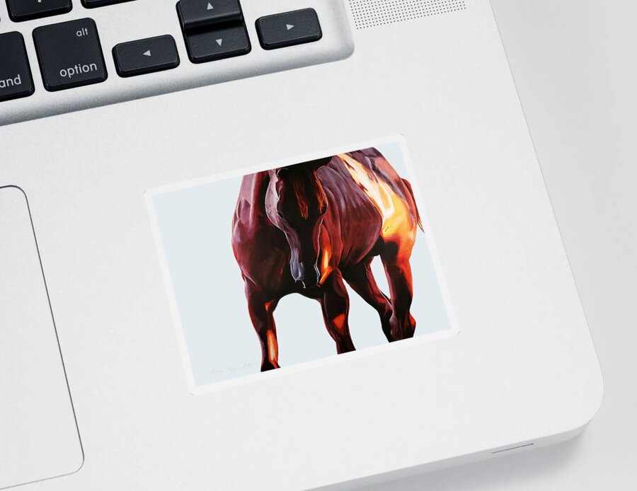 Red Sticker featuring the painting Horse Power in white by Alexis King-Glandon