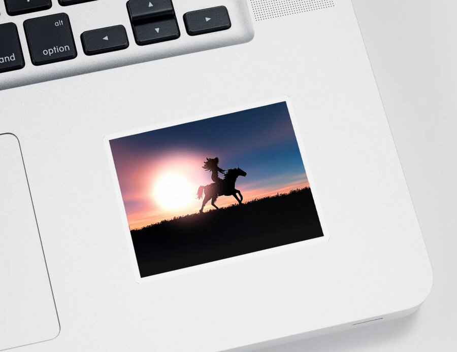 Horse Sticker featuring the painting Horse Rider Sunset The West by Tony Rubino