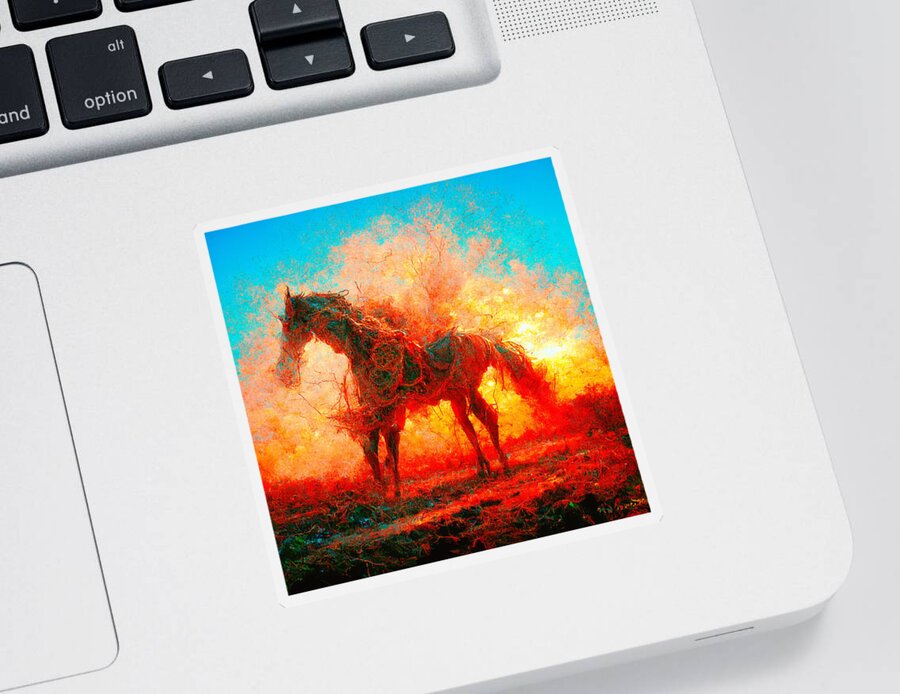 Horse Sticker featuring the digital art Horses #2 by Craig Boehman