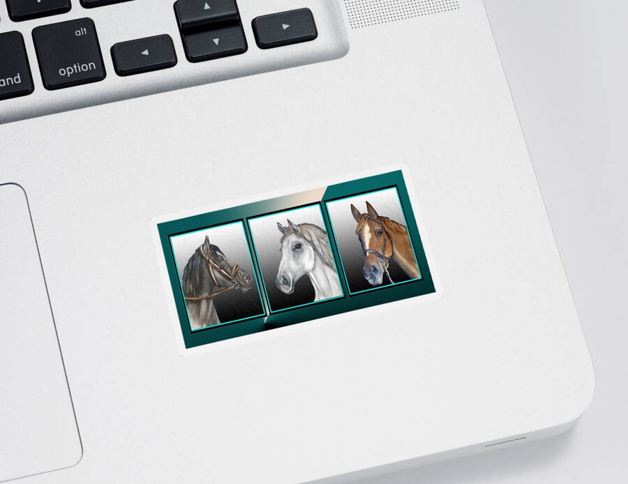 Triptych Sticker featuring the mixed media Horses in Three by Kelly Mills