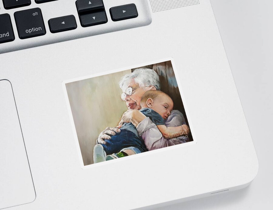 Hug Sticker featuring the painting Hugs from Great Grandma by Merana Cadorette