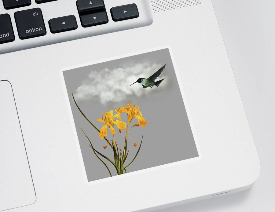 Hummingbird Sticker featuring the digital art Hummingbird In The Garden Pane 5 by David Dehner
