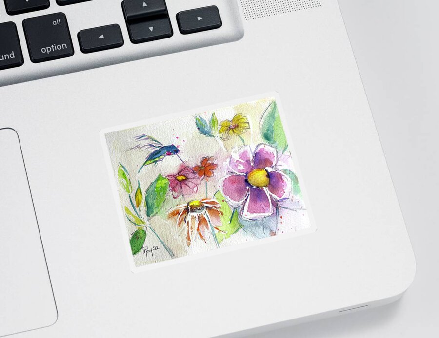 Watercolor Sticker featuring the painting Hummingbird in the Garden by Roxy Rich