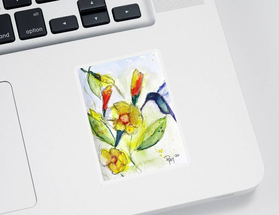 Watercolor Sticker featuring the painting Hummingbird in the Tube Flowers by Roxy Rich