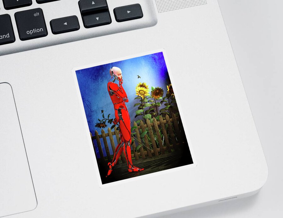 Robot Sticker featuring the digital art Hummingbirds by Bob Orsillo