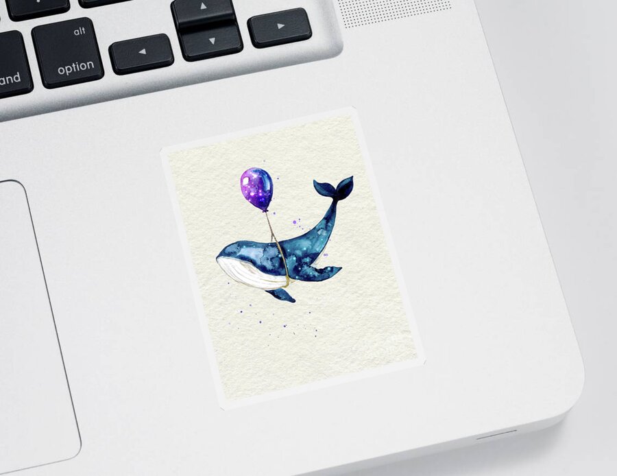 Humpback Whale Sticker featuring the painting Humpback Whale With Purple Balloon Watercolor Painting by Garden Of Delights