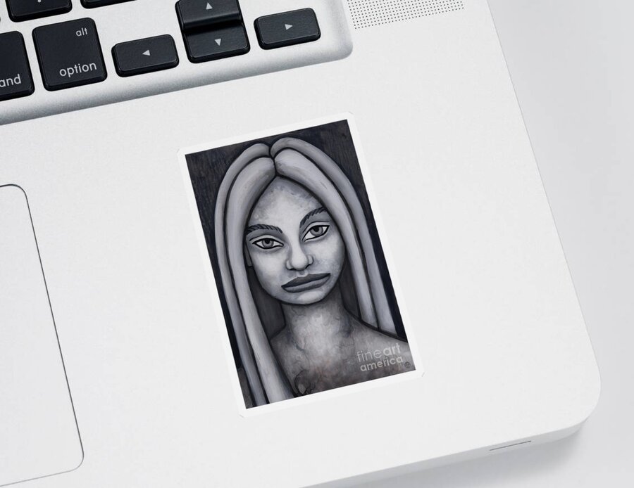 Portrait Sticker featuring the painting Hunter. Monochromatic Portrait Study. by Amy E Fraser