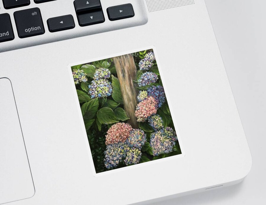 Paintings Sticker featuring the painting Hydrangeas and Post by Sherrell Rodgers