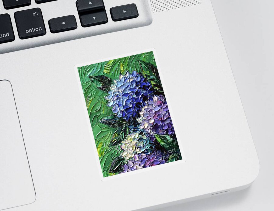 Hydrangeas Sticker featuring the painting HYDRANGEAS DETAIL 2 textured impressionism oil painting by Mona Edulesco