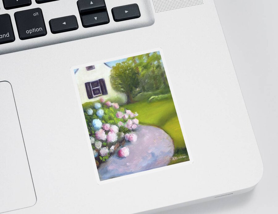 Landscape Sticker featuring the painting Hydrangeas by Linda Anderson