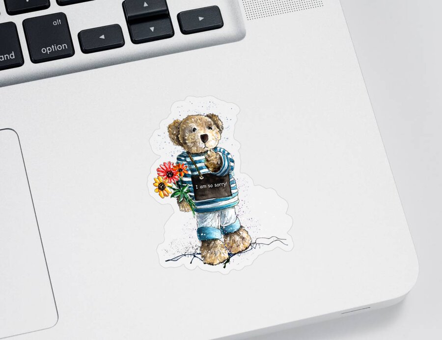 Bear Sticker featuring the painting I Am So Sorry by Miki De Goodaboom