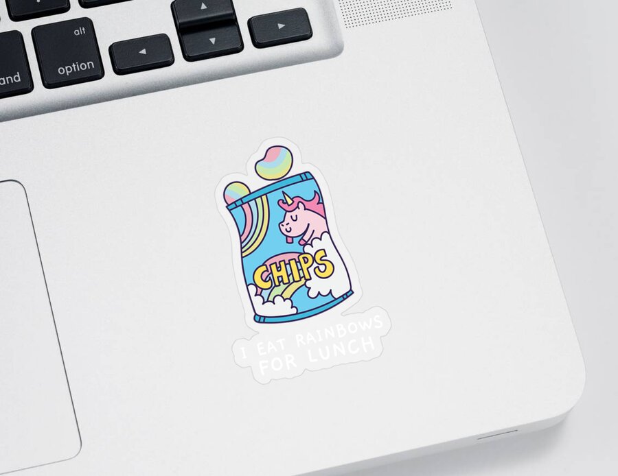 Cool Sticker featuring the digital art I Eat Rainbows for Lunch Unicorn Chips by Flippin Sweet Gear