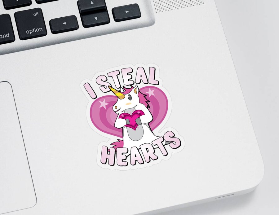 Cool Sticker featuring the digital art I Steal Hearts Unicorn Valentines Day by Flippin Sweet Gear