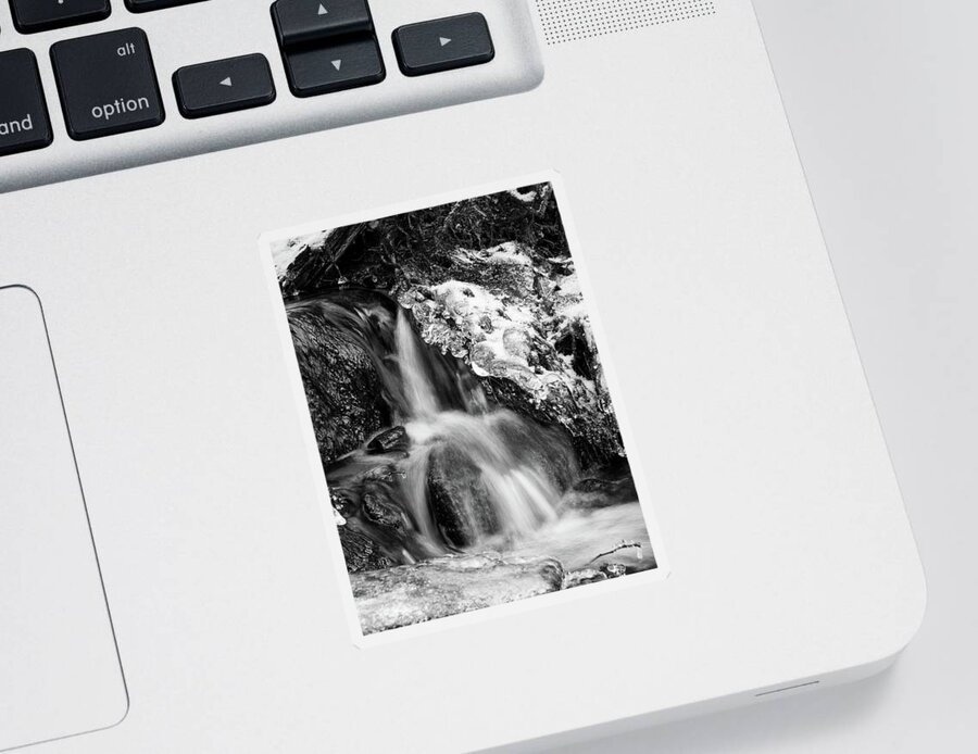 Jouko Lehto Sticker featuring the photograph Ice jevels by the brook 3 bw by Jouko Lehto