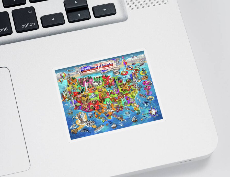 Children's Illustrated Map Of The Usa Sticker featuring the digital art Illustrated Map of the USA by Maria Rabinky
