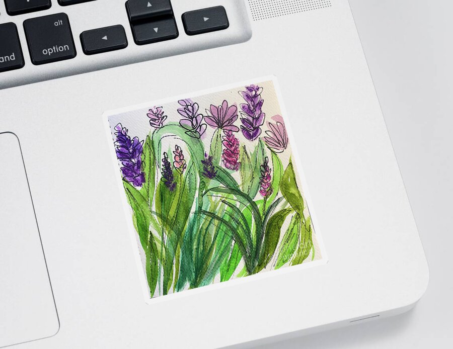 Purple Sticker featuring the mixed media Ink and Wash Flowers by Lisa Neuman