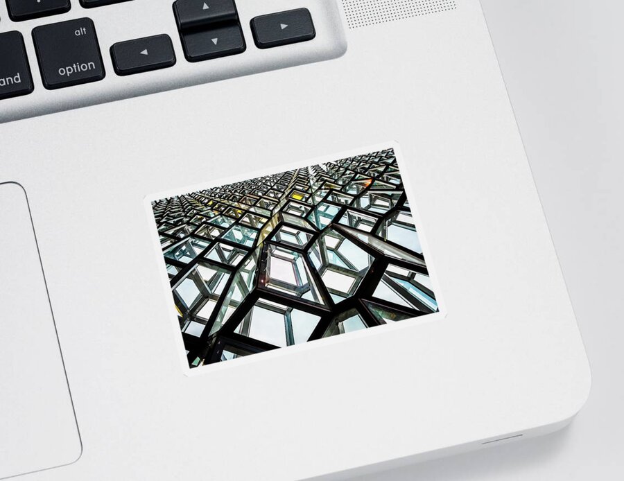 Harpa Concert Hall Sticker featuring the photograph Interior of Harpa Concert Hall in Reykjavik Iceland by Alexios Ntounas