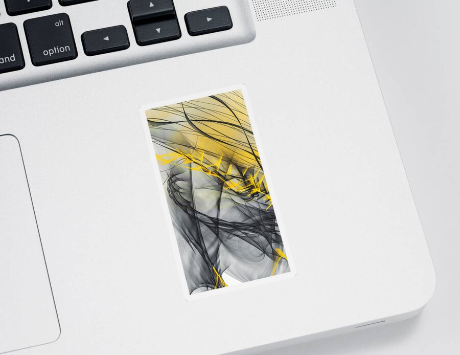Yellow Sticker featuring the painting Intricately Yellow - Yellow and Gray Art by Lourry Legarde