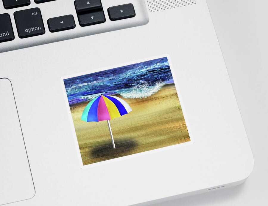 Umbrella Sticker featuring the painting Invitation To Relax Umbrella On The Sea Shore Beach by Irina Sztukowski
