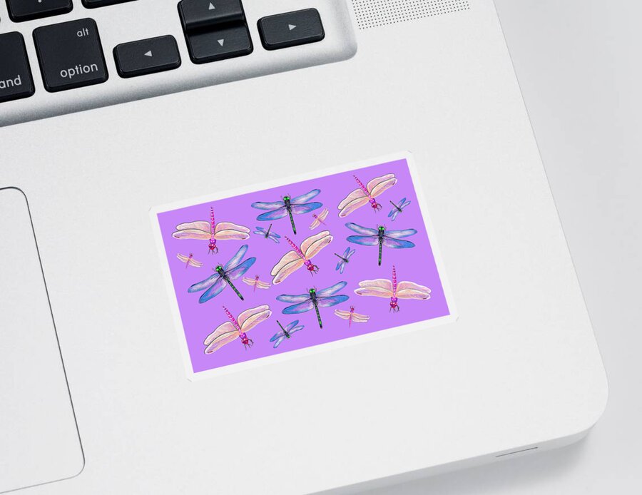 Dragonflies Sticker featuring the mixed media Iridescent Dragonflies by Judy Cuddehe