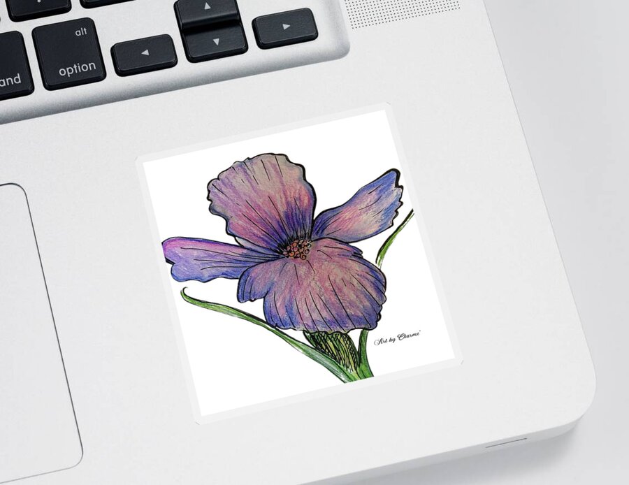A Single Iris In Blue Sticker featuring the mixed media Iris by Charme Curtin