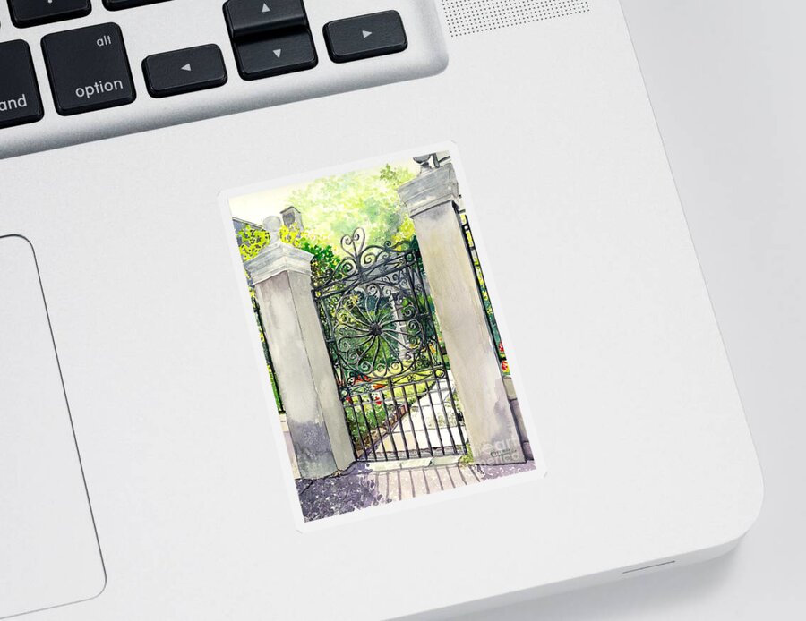 Iron Sticker featuring the painting Iron Wheel gate by Merana Cadorette
