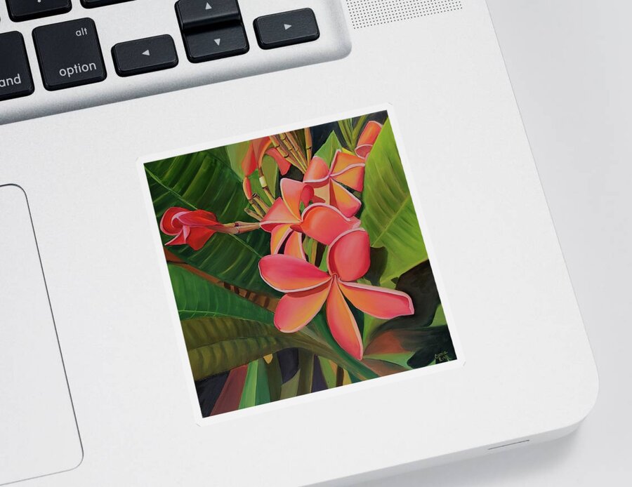 Hawian Plumeria Sticker featuring the painting Island Bloom by Connie Rish