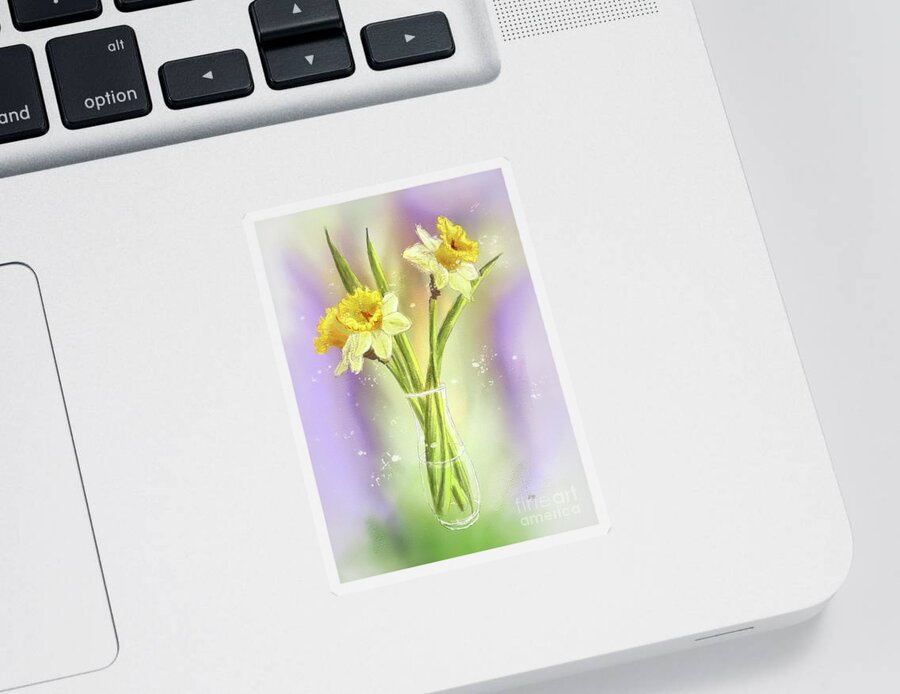 Daffodils Sticker featuring the digital art It Must Be Spring by Lois Bryan
