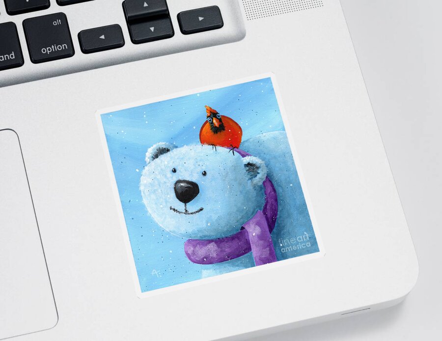Winter Sticker featuring the painting I've Got Your Back - Polar Bear and Cardinal by Annie Troe