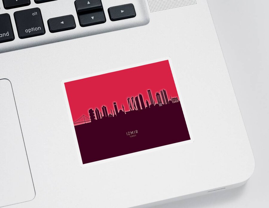 Izmir Sticker featuring the digital art Izmir Turkey Skyline #00 by Michael Tompsett