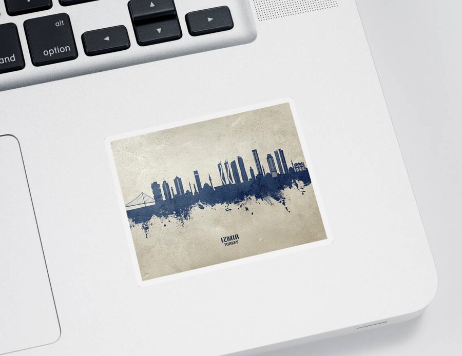 Izmir Sticker featuring the digital art Izmir Turkey Skyline #92 by Michael Tompsett