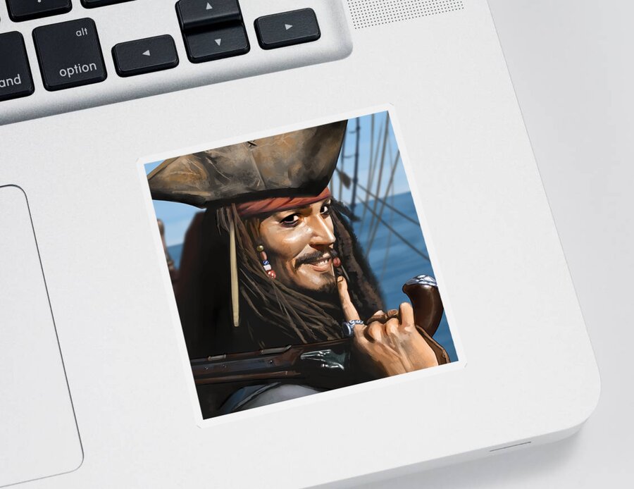 Pirates Of The Caribbean Sticker featuring the digital art Jack Sparrow by Darko B