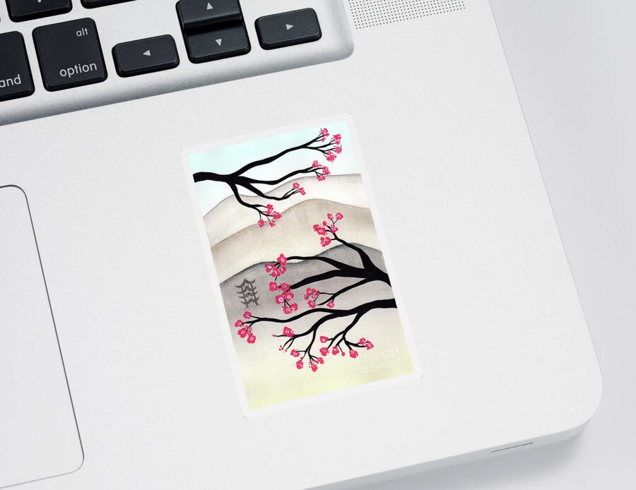 Japan Sticker featuring the painting Japanese Cherry Blossoms by Donna Mibus