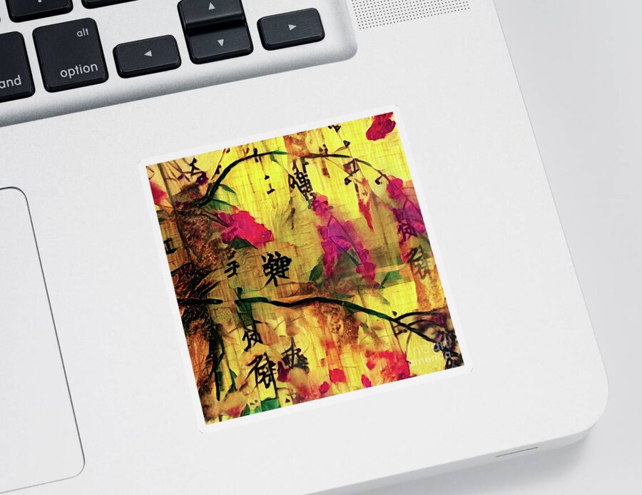Japan Sticker featuring the digital art Japanese motif with hieroglyphs by Bruce Rolff