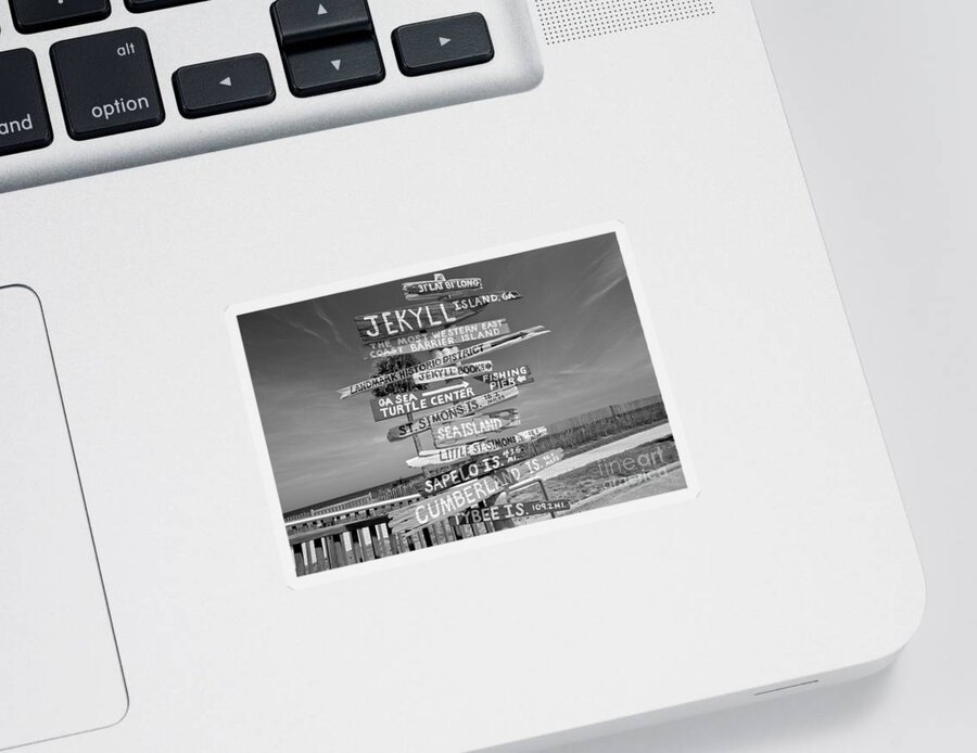 Jekyl Sticker featuring the photograph Jekyll Island Beach Signs Black And White by Adam Jewell