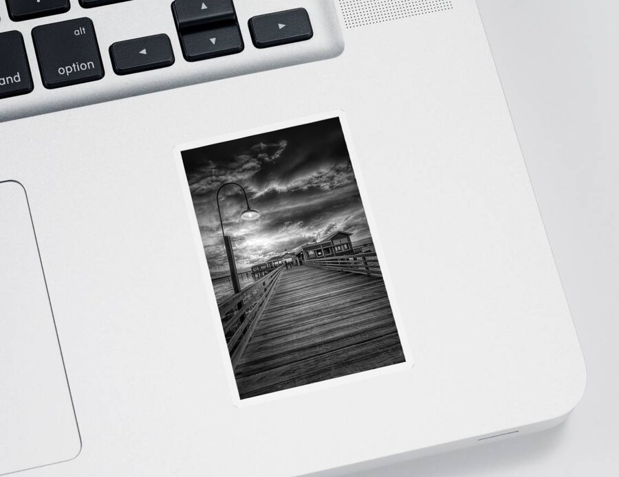 Clouds Sticker featuring the photograph Jekyll Island Dock Lights Latitude 31 Black and White by Debra and Dave Vanderlaan