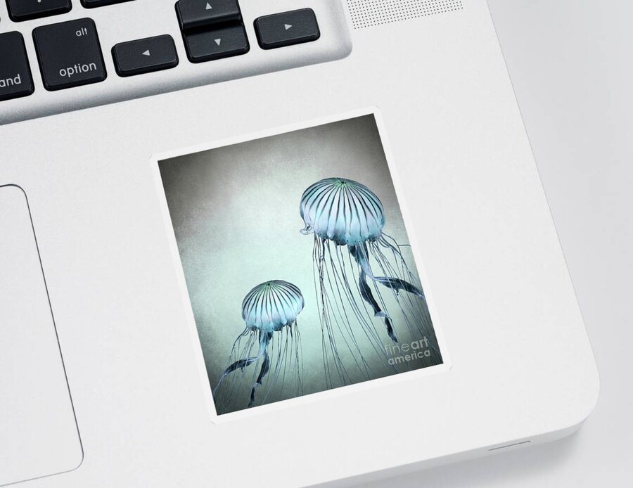 Jellyfish Sticker featuring the mixed media Jellyfish Dance by Lucie Dumas