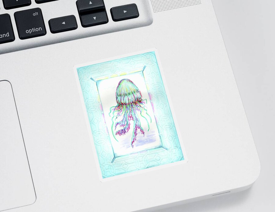Jellyfish Sticker featuring the painting Jellyfish Key West Teal by Shelly Tschupp