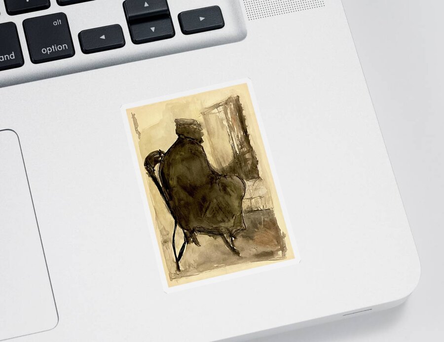 Paper Sticker featuring the painting Jerusalem Elder drawing I by David Euler