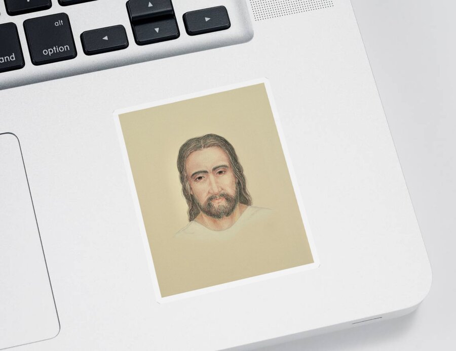 Jesus Sticker featuring the drawing Jesus Christ of the Shroud by Michele Myers