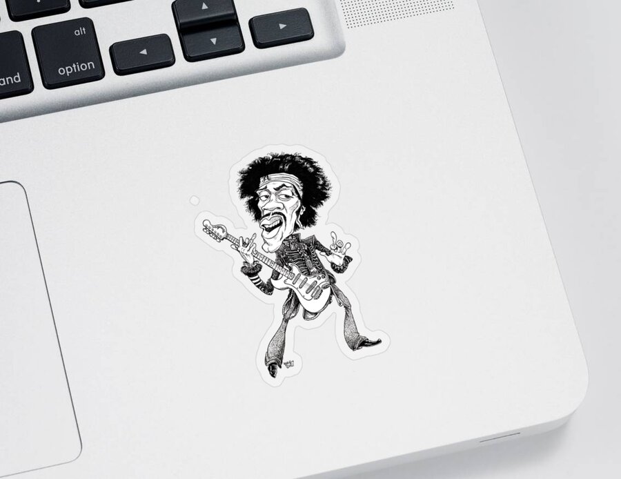 Caricature Sticker featuring the drawing Jimi Hendrix by Mike Scott